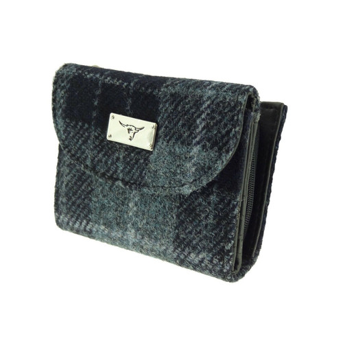 ladies harris tweed jura short wallet in grey black tartan lb2002 col95 4968 p.jpg
