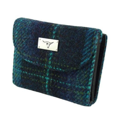 ladies harris tweed jura short wallet in blue with turquoise overcheck lb2002 col119 8691 1 p.jpg