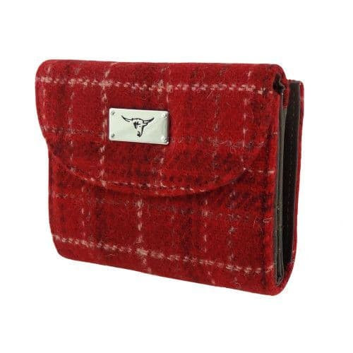 ladies harris tweed jura short wallet in red check lb2002 col102 8688 p.jpg