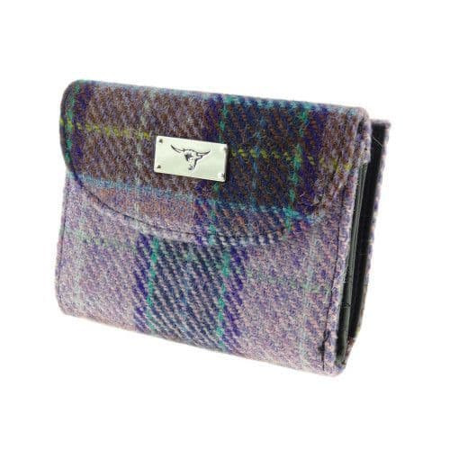 ladies harris tweed jura short wallet in pink lilac check lb2002 col34 8686 p.jpg