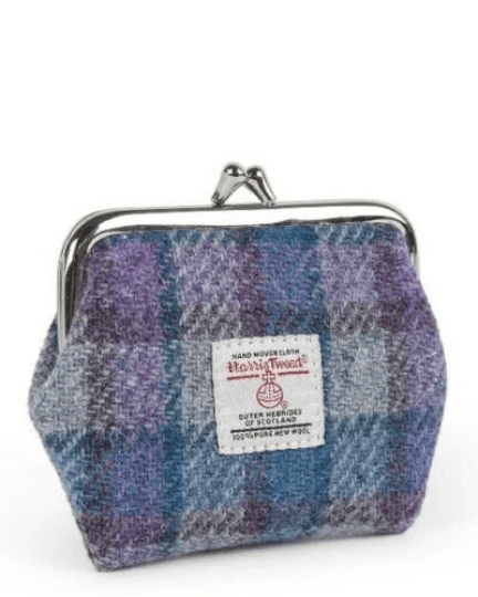 ladies harris tweed eigg small clasp purse in blue purple check on grey lb2035 col98 8429 p.png