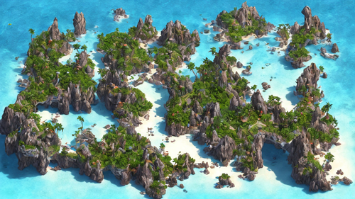 Digital drawing, Island, paradisiacal, amidst the vast ocean, crystal-clear waters shimmer in.png