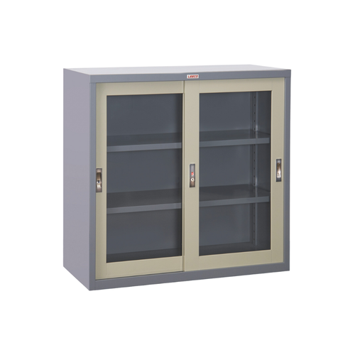 ลีโก้ ตู้บานเลื่อนกระจกทรงเตี้ยอเนกประสงค์ 3 ฟุต 3 ชั้น สีเทาสลับ.png