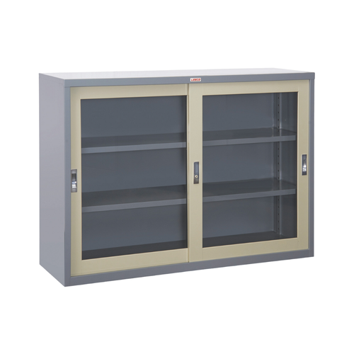 ลีโก้ ตู้บานเลื่อนกระจกทรงเตี้ยอเนกประสงค์ 4 ฟุต 3 ชั้น สีเทาสลับ.png