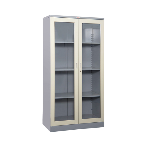 ลีโก้ ตู้เก็บของอเนกประสงค์ หน้าบานกระจก 4 ชั้น สีเทาสลับ.png