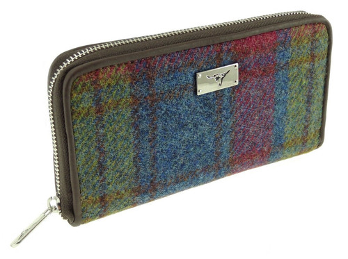 ladies harris tweed long zip purse staffa in multi colour tartan lb2100 col46 5003 p.jpg