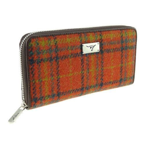 ladies harris tweed long zip purse staffa in deep orange check lb2100 col108 5009 p.jpg
