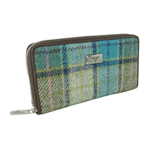 ladies harris tweed long zip purse staffa in turquoise tartan lb2100 col122 8668 p.jpg