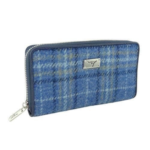 ladies harris tweed long zip purse staffa in light blue check lb2100 col129 8669 p.jpg
