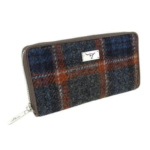 ladies harris tweed long zip purse staffa in grey with rust overcheck lb2100 col125 8670 p.jpg
