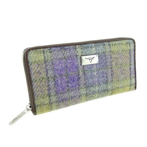 ladies harris tweed long zip purse staffa in muted lilac green check lb2100 col112 8674 p.jpg