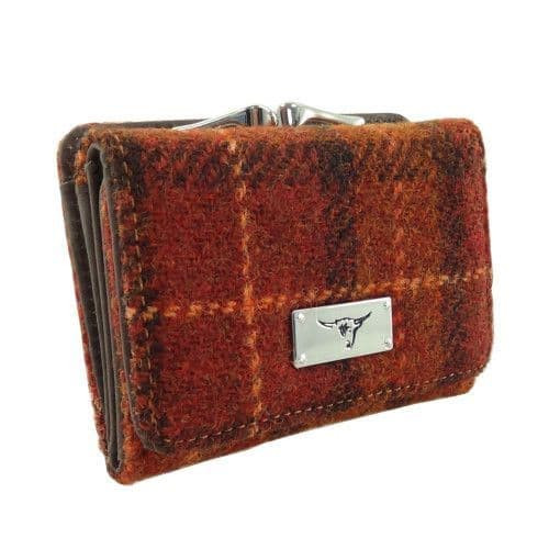 ladies harris tweed clasp purse unst in brown with orange overcheck lb2113 col117 8480 p.jpg