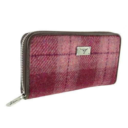 ladies harris tweed long zip purse staffa in salmon pink check lb2100 col99 8677 1 p.jpg
