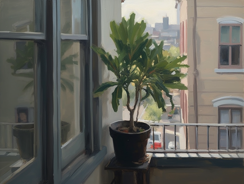 mhoydich oil painting of a plant in a pot near a window overloo 1c3c0925 a1e2 4bf5 a1d6 c030c27f2cbd.png