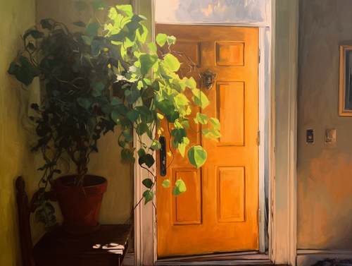 mhoydich acrylic painting of a door with a plant hanging from t 28ba07ff 6b9b 4f18 8b8f 026cdd8ec9de.png
