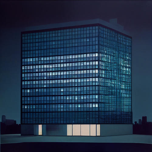 mhoydich a painting showing a glass building at night in the st aef78ebc 1a51 49a6 b91f feac972834da.png