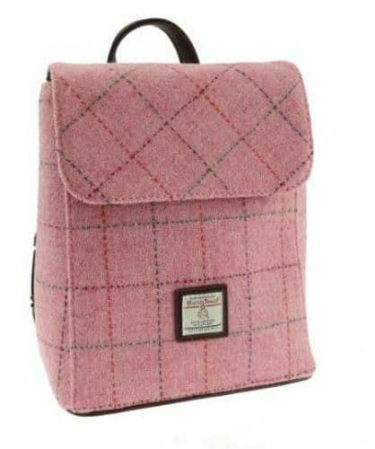 harris tweed tummel mini backpack in bright pink with overcheck 4884 p.jpg