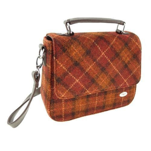 ladies harris tweed square shoulder bag in brown with orange overcheck lb1214 col 117 8601 p.jpg