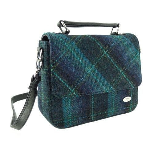 ladies harris tweed square shoulder bag in blue with turquoise overcheck lb1214 col 119 8602 p.jpg
