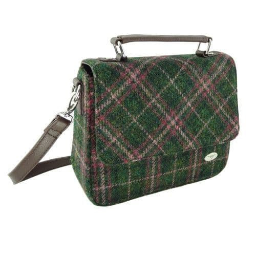 ladies harris tweed square shoulder bag in dark green plum check lb1214 col 107 8598 p.jpg