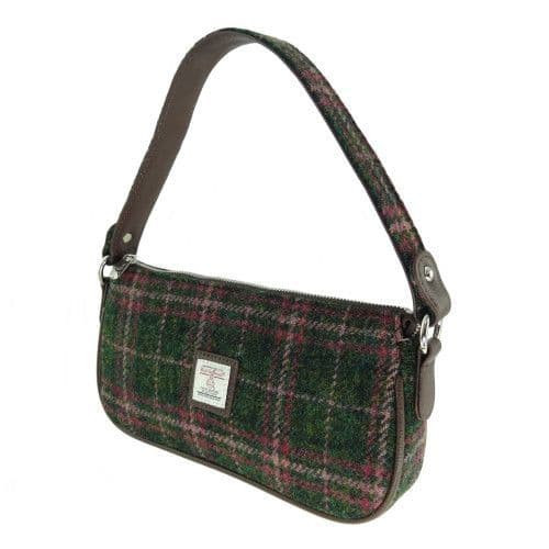 ladies harris tweed small shoulder bag with tweed strap in dark green and plum check lb1 8620 p.jpg