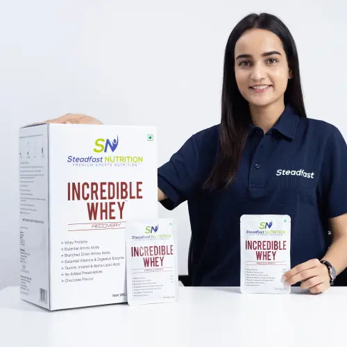 https://www.steadfastnutrition.in/products/incredible-whey
Best protein powder in India, Incredible Whey is a combination of Whey Protein Concentrate and best Whey Protein Isolate designed to speed up recovery for strength and endurance athletes following strenuous workouts. The additional advantages of this Steadfast supplement are provided by essential vitamins, minerals, and digestive enzymes. Along with a remarkable amino acid profile, it also contains specific nutrients including taurine, inositol, and alpha-lipoic acid. Essential vitamins and minerals support the maintenance of electrolyte balance and increase general immunity. Digestive enzyme additions improve protein availability and absorption for strength and recovery.