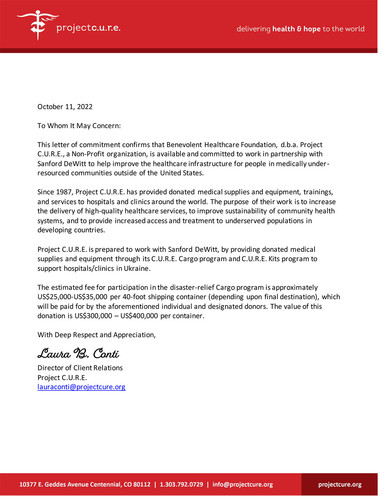 Project C.U.R.E. letter of commitment