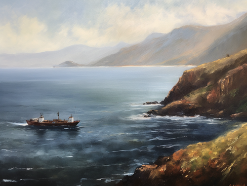 mhoydich oil painting of a ship is on the horizon between two m 71c85e8c 82a2 47c7 b9e9 7c1dd622d5fa.png