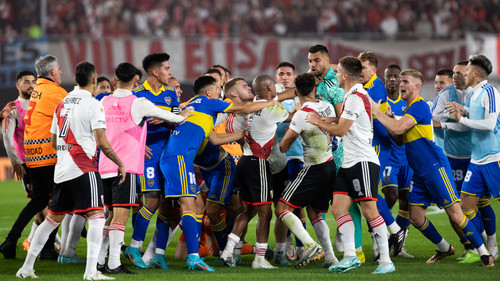 Players clash during a Liga Profesional 2023 match between River Plate and Boca Juniors at Estadio M.jpg