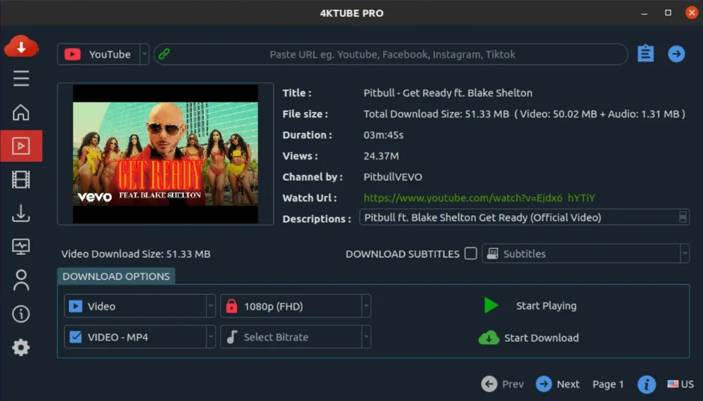 Screenshot of 4KTUBE interface