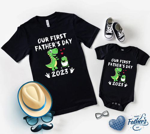 Dinosaur first father's day Shirt, Happy father's day shirt, Our first father's day shirt, Dad and b.jpg