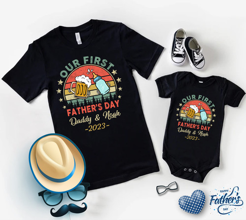 Funny Our First Fathers Day Shirt, Father's Day Gift, Dad Shirts, Matching Father and baby, Cheer Da.jpg