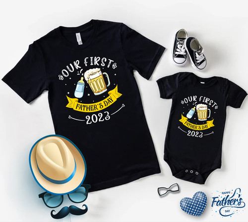 Funny Our First Fathers Day Shirt, Dad Shirts, Matching Father Baby Shirt, Matching Father's Day Shi.jpg
