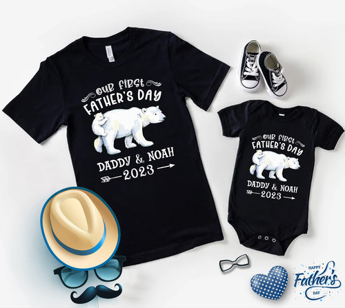 Our First Father's Day gift, Dad and baby matching shirts, Personalized Father Daughter Son 1st Fath.jpg
