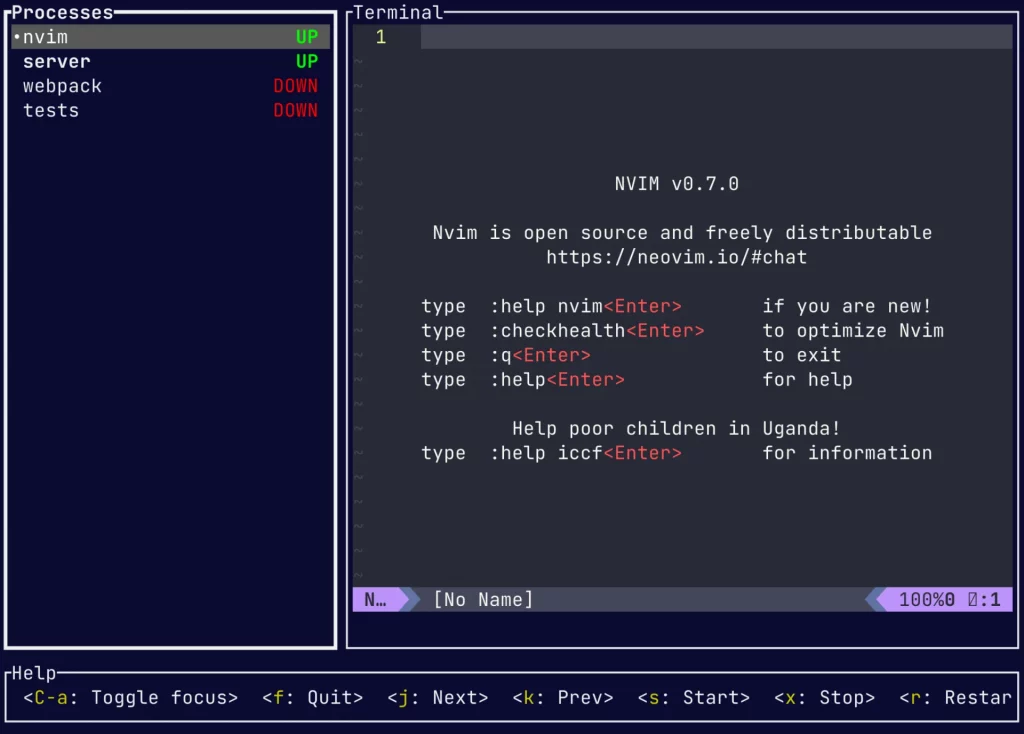 Screenshot of the Mprocs home page showing the different features