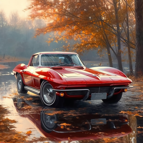 goddesswhite Realistic oil painting of a sleek 1960s red Corvet eb3f447a 3b5c 4a94 ace3 d74a4400b684.png