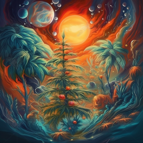 goddesswhite Surreal painting a cosmic marijuana plant growing 8228d027 4728 4df3 9bfd e4d1a8a9fa60.png