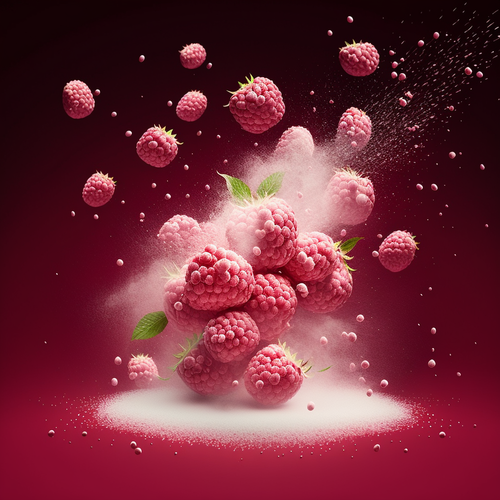 Pastelle realistic raspberries with sugar powder flying on a da b439aa8a 2215 48c2 a111 f014ed379a46.png