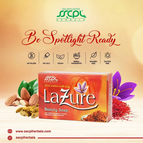 Lazure Fairness Facial Soap with Saffron Turmeric Calendula Mulberry for Skin Whitening, Lightening, Glow, and Fairness. Herbal Ayurvedic Ingredients. Order Now | www.sscplherbals.com