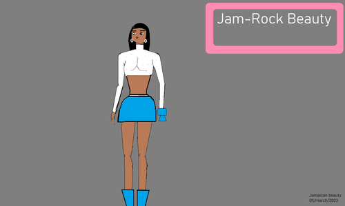 Jamaican girl in pink top and white skirt blue shoe.png