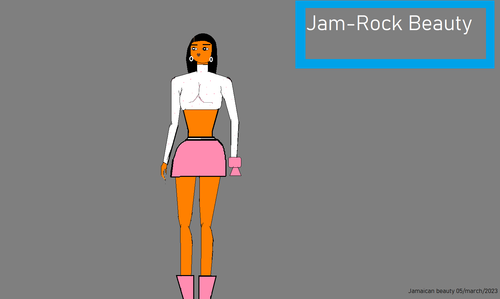 Jamaican girl in pink top and white skirt brown pink shoe.png