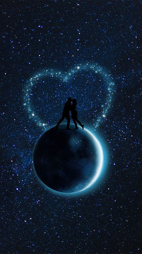 HD wallpaper cute couple love standing on moon heart stars love care.jpg