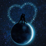 HD wallpaper cute couple love standing on moon heart stars love care
