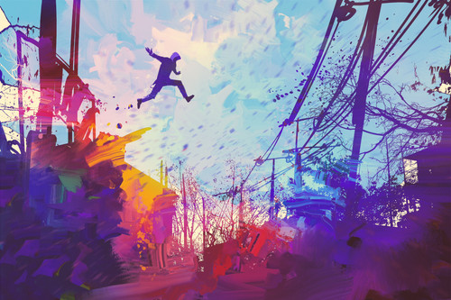 man jumping roof abstract illustration painting 5k dq.jpg