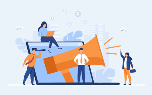 Noisy big megaphone. Speaker announcing news to target audience. Can be used for influenced marketin.jpg