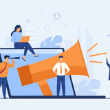 Noisy big megaphone. Speaker announcing news to target audience. Can be used for influenced marketin