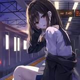 anime school girl sitting in train platform 4k 0e 720x1280