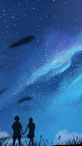 desktop wallpaper 720x1280 anime couple stars scenic silhouette romance galaxy anime
