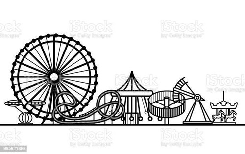 Silhouette Black Amusement Park Attraction Leisure in City Concept Element Web Design Style. Vector .jpg