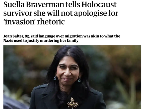 Monosnap Suella Braverman tells Holocaust survivor she will not apologise for ‘invasion’ rhetoric | .png